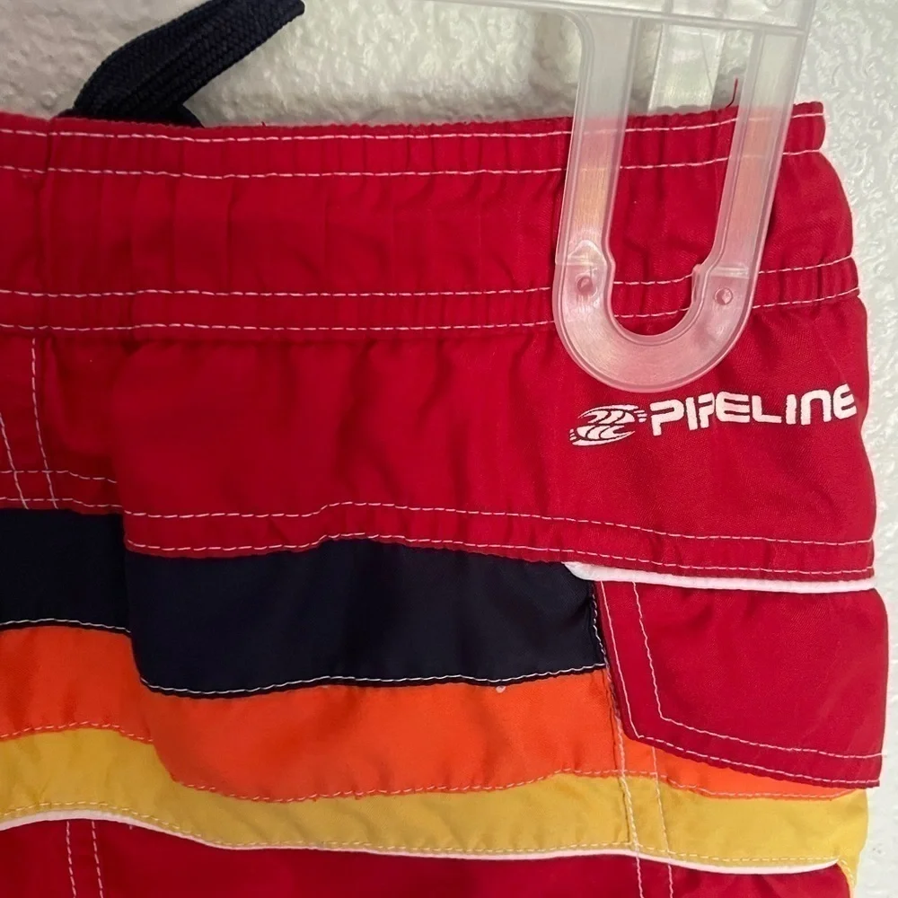 PIPELINE boys retro striped red swim trunks size 7